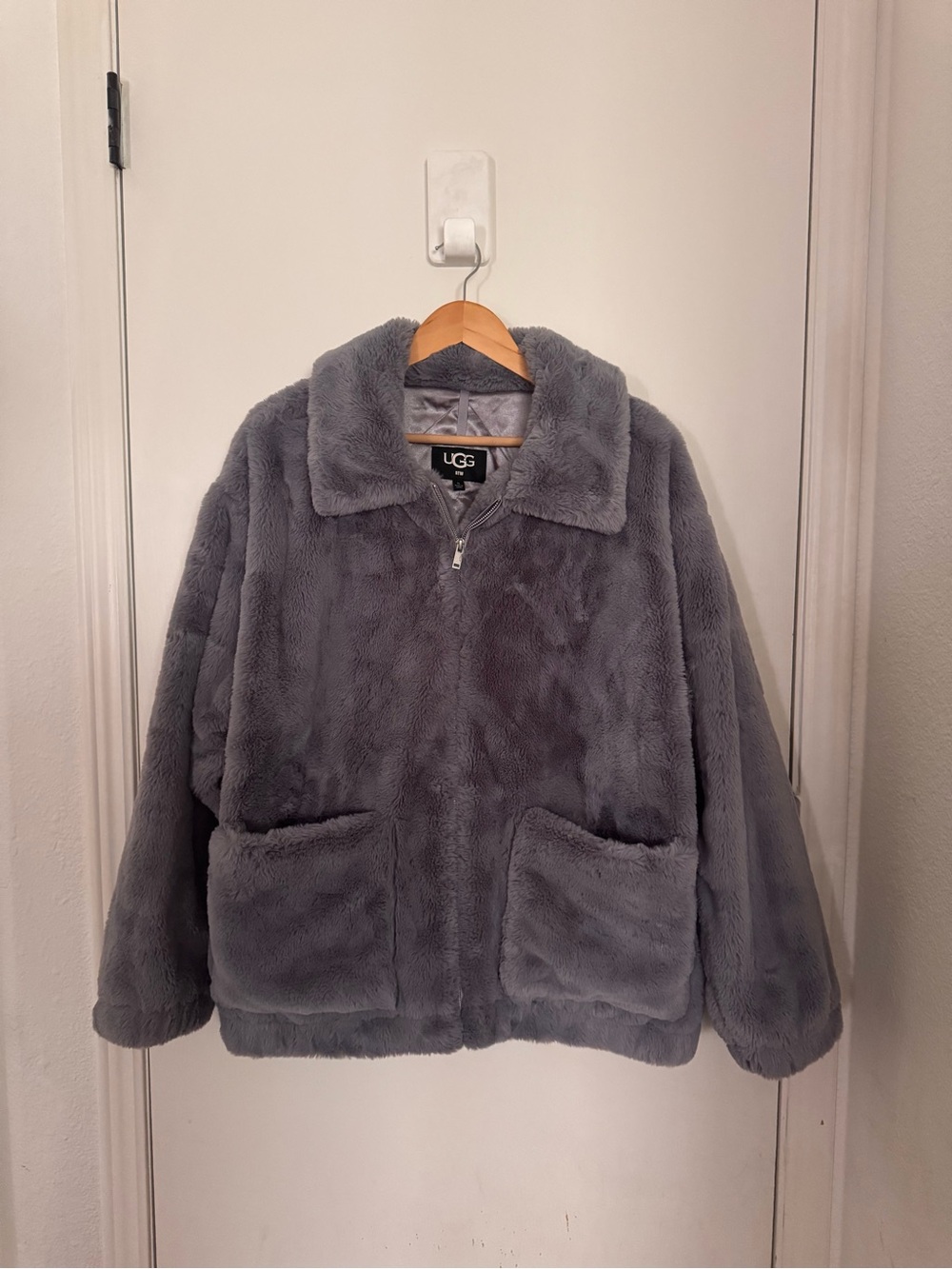 UGG Kids Gray Plush Faux-Fur Zip Jacket